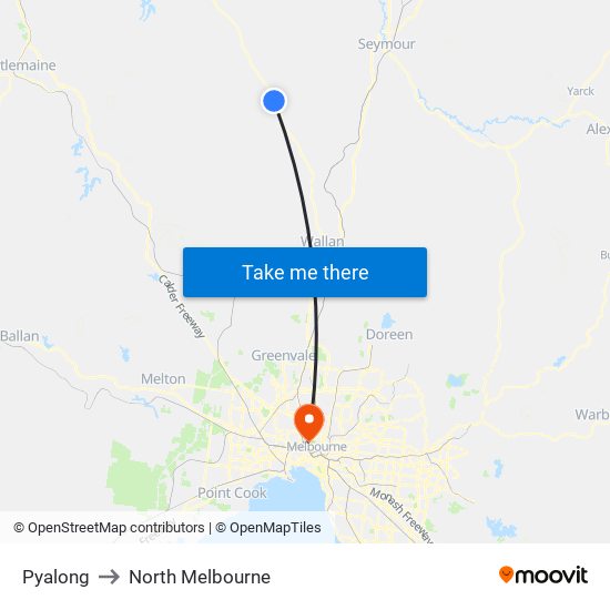 Pyalong to North Melbourne map