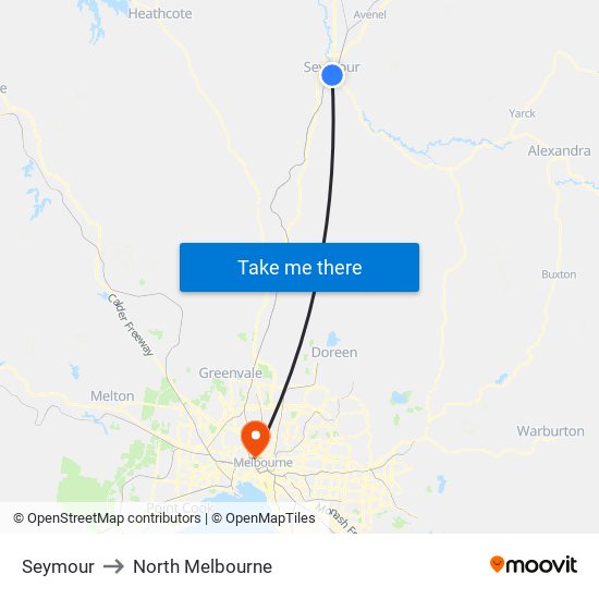 Seymour to North Melbourne map