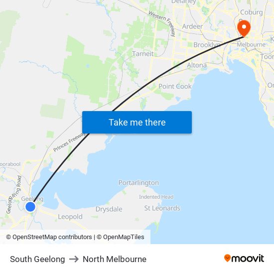 South Geelong to North Melbourne map