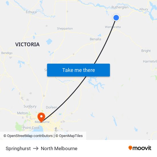 Springhurst to North Melbourne map