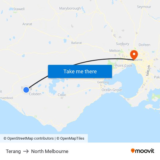 Terang to North Melbourne map