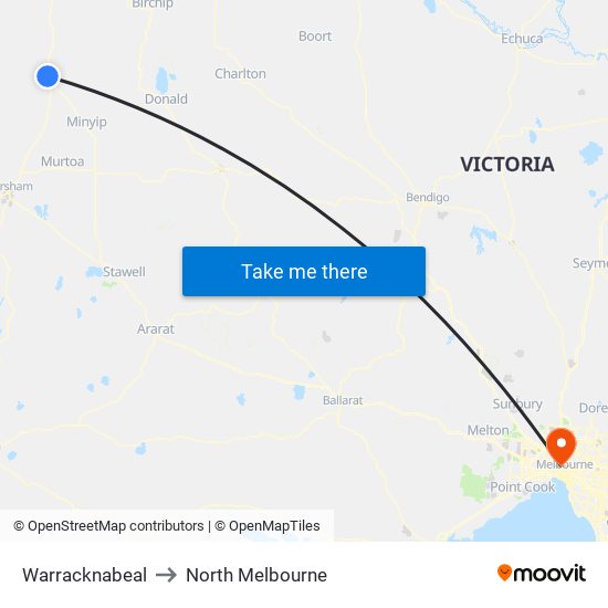 Warracknabeal to North Melbourne map