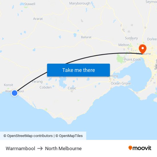 Warrnambool to North Melbourne map