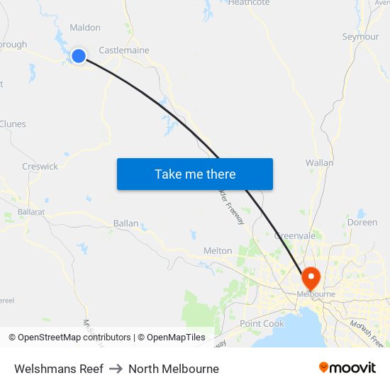 Welshmans Reef to North Melbourne map