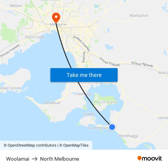 Woolamai to North Melbourne map