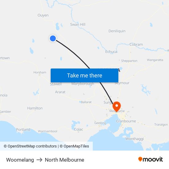 Woomelang to North Melbourne map