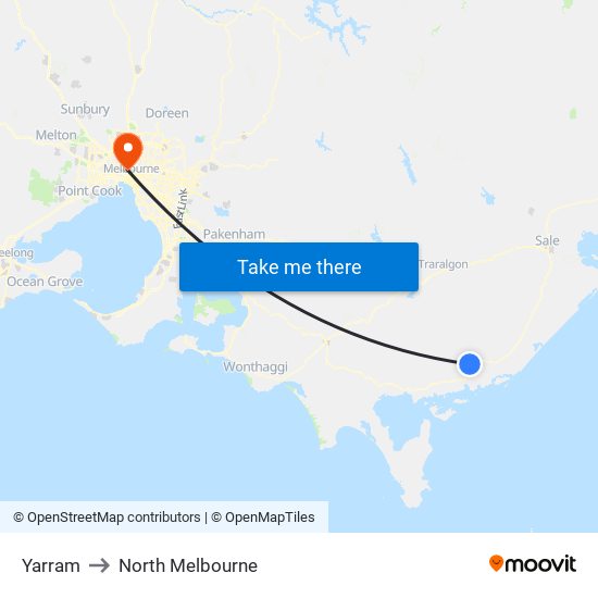 Yarram to North Melbourne map