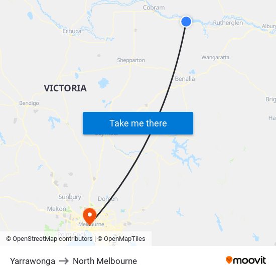 Yarrawonga to North Melbourne map