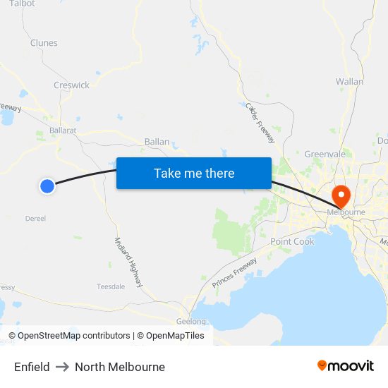 Enfield to North Melbourne map
