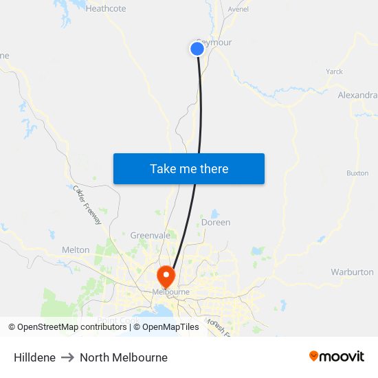 Hilldene to North Melbourne map