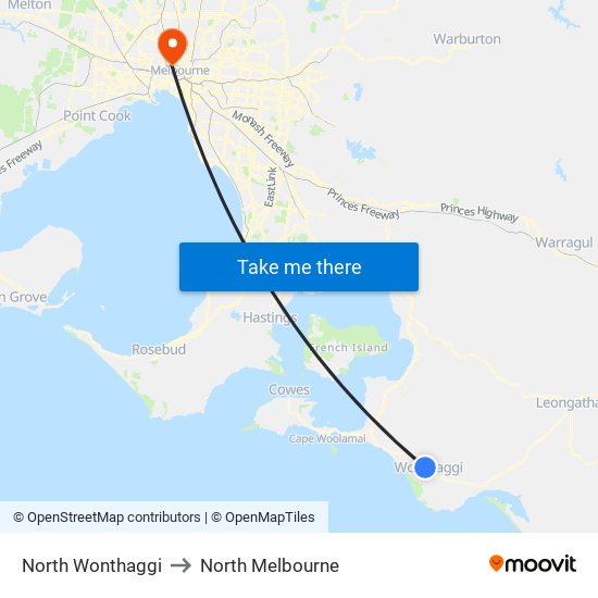 North Wonthaggi to North Melbourne map