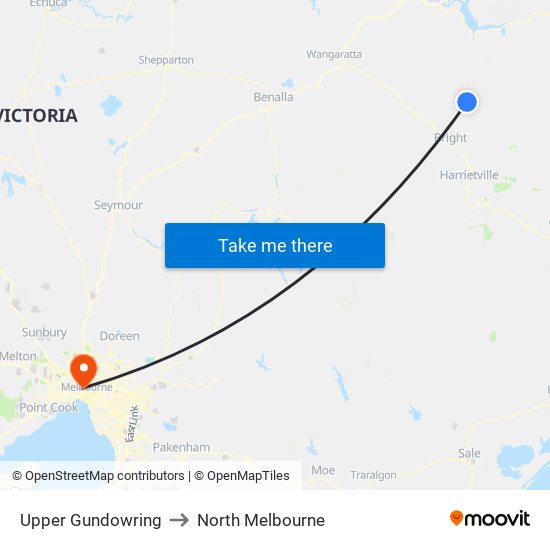 Upper Gundowring to North Melbourne map