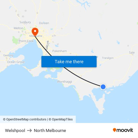 Welshpool to North Melbourne map