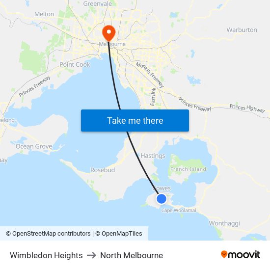 Wimbledon Heights to North Melbourne map