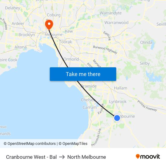 Cranbourne West - Bal to North Melbourne map