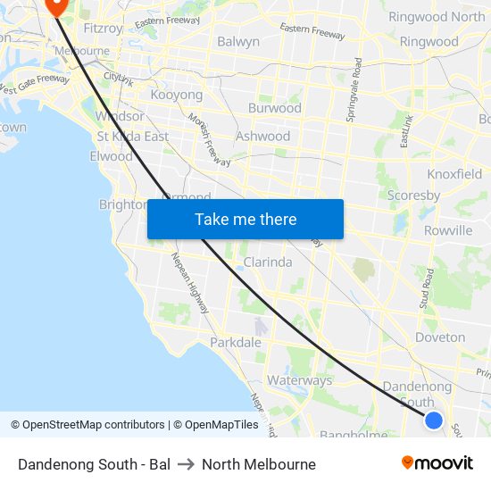 Dandenong South - Bal to North Melbourne map