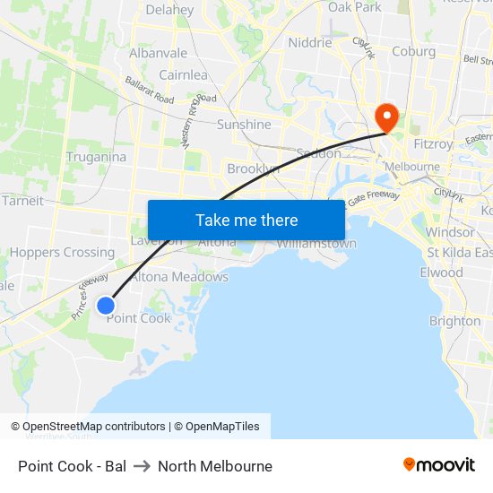 Point Cook - Bal to North Melbourne map