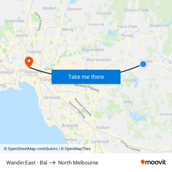 Wandin East - Bal to North Melbourne map