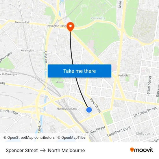 Spencer Street to North Melbourne map