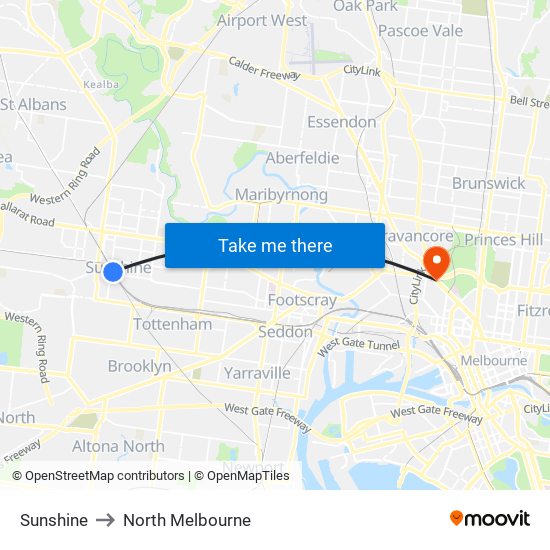 Sunshine to North Melbourne map