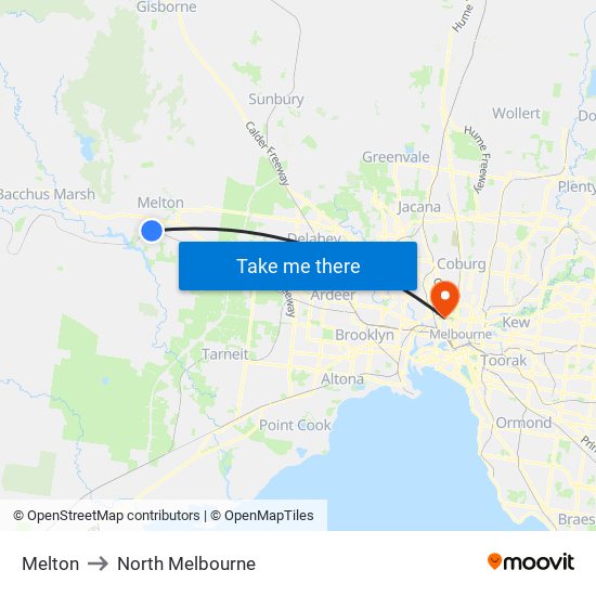 Melton to North Melbourne map