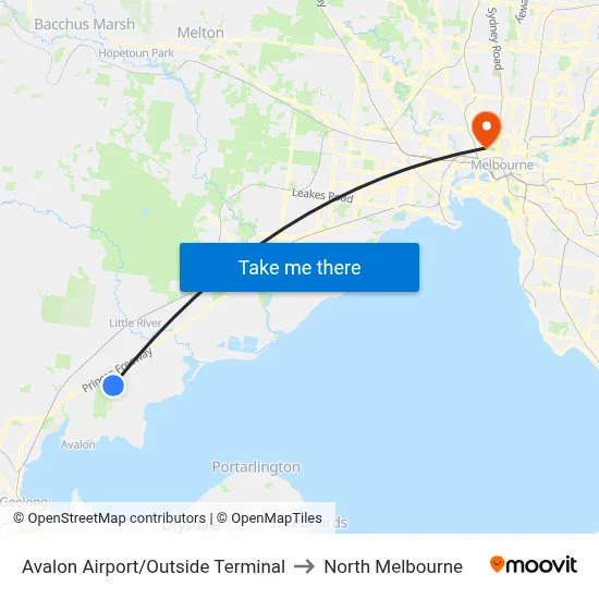 Avalon Airport/Outside Terminal to North Melbourne map
