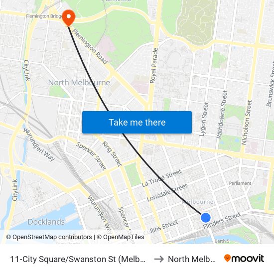 11-City Square/Swanston St (Melbourne City) to North Melbourne map