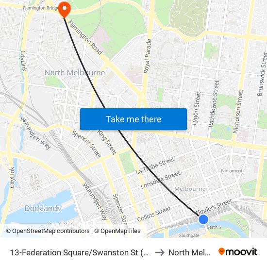 13-Federation Square/Swanston St (Melbourne City) to North Melbourne map