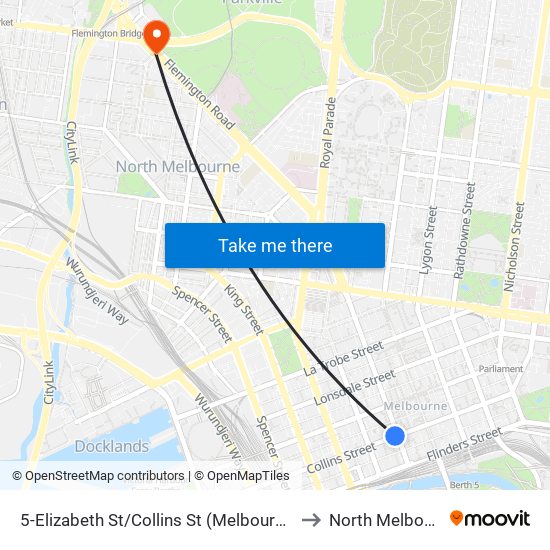 5-Elizabeth St/Collins St (Melbourne City) to North Melbourne map