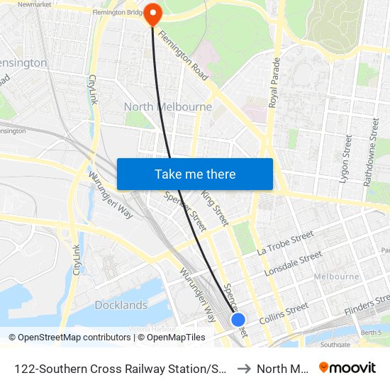 122-Southern Cross Railway Station/Spencer St (Melbourne City) to North Melbourne map