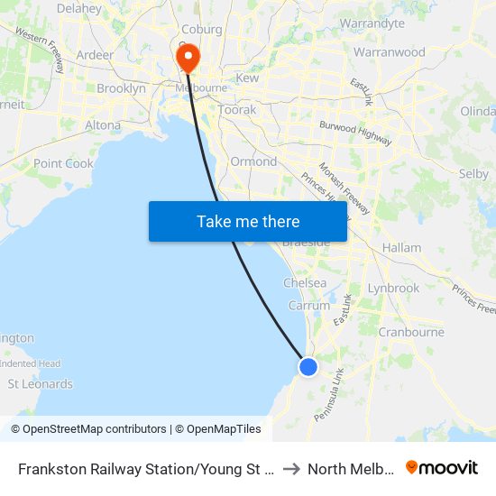 Frankston Railway Station/Young St (Frankston) to North Melbourne map