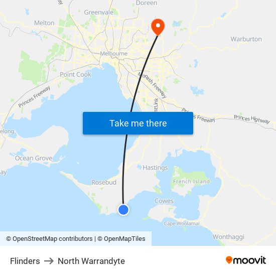 Flinders to North Warrandyte map