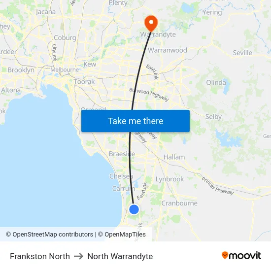 Frankston North to North Warrandyte map