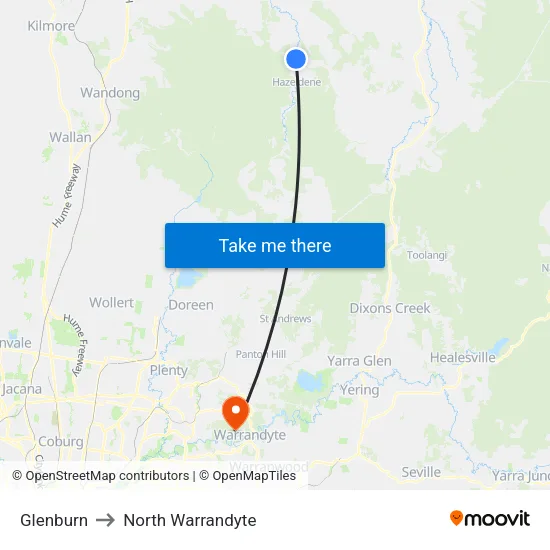 Glenburn to North Warrandyte map