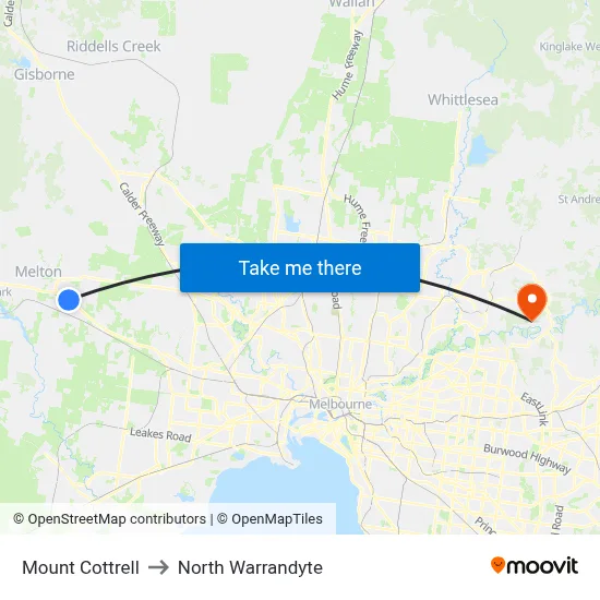 Mount Cottrell to North Warrandyte map