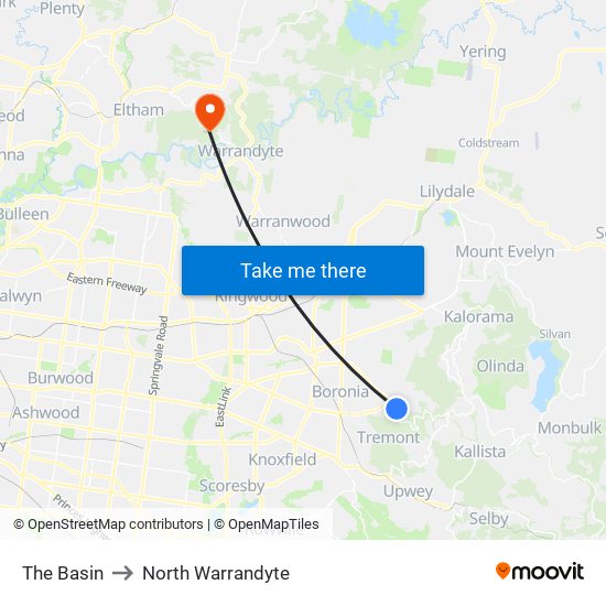 The Basin to North Warrandyte map