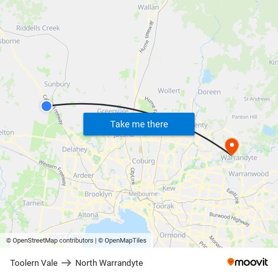 Toolern Vale to North Warrandyte map