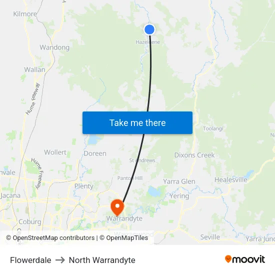 Flowerdale to North Warrandyte map