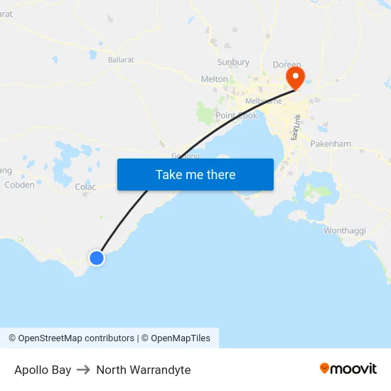 Apollo Bay to North Warrandyte map