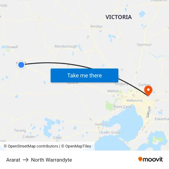 Ararat to North Warrandyte map