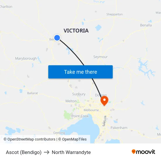 Ascot (Bendigo) to North Warrandyte map