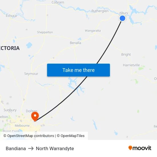 Bandiana to North Warrandyte map