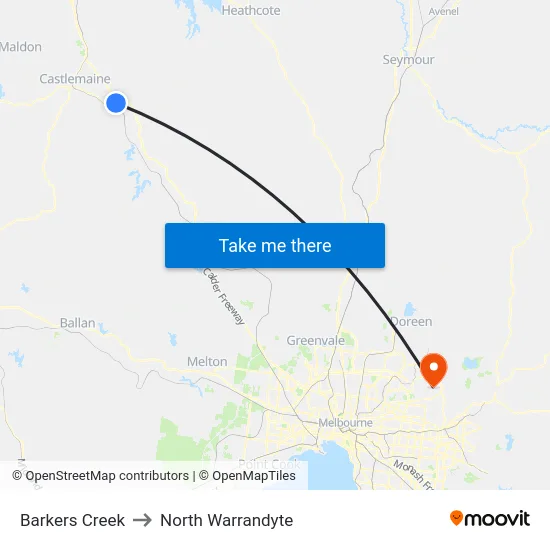 Barkers Creek to North Warrandyte map