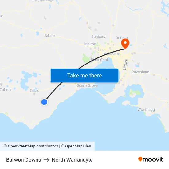 Barwon Downs to North Warrandyte map