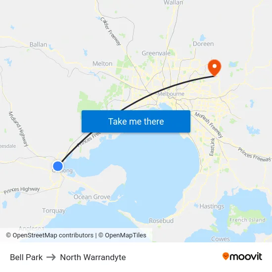 Bell Park to North Warrandyte map