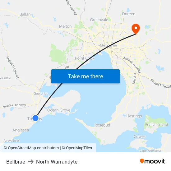 Bellbrae to North Warrandyte map