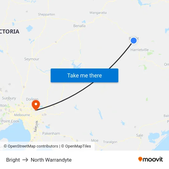 Bright to North Warrandyte map