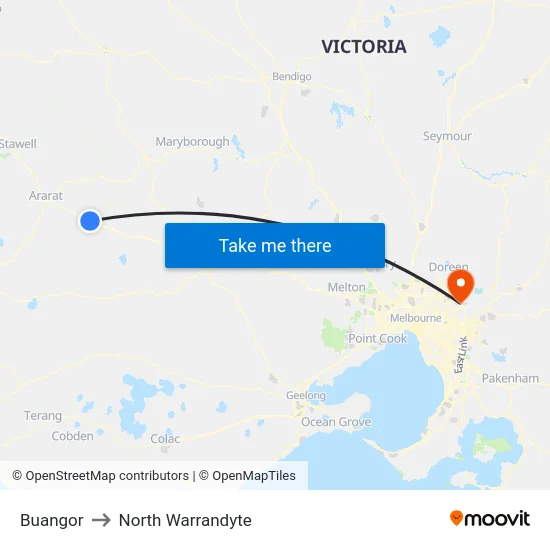 Buangor to North Warrandyte map
