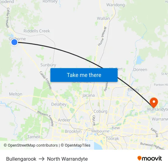 Bullengarook to North Warrandyte map
