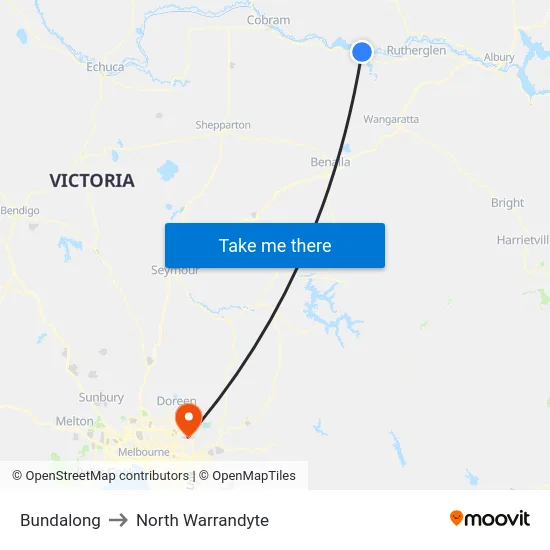 Bundalong to North Warrandyte map